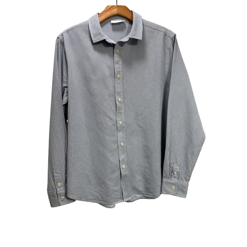 Cozy Earth Button Down Blue Striped Tencel Linen Blend Casual Luxury Preppy XL